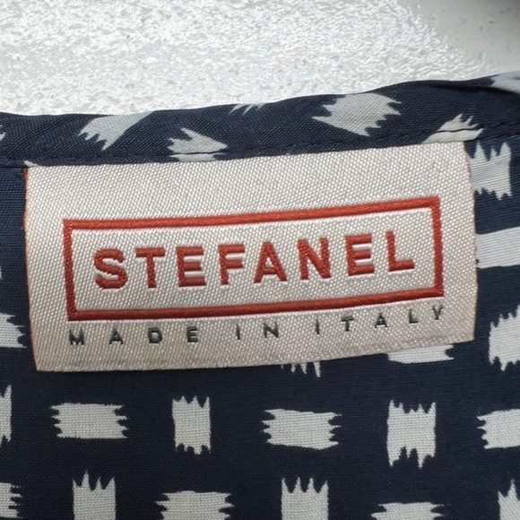 Stefanel Women's Button Down Short Sleeve Navy Blue & White Dress Size Large - Picture 2 of 15